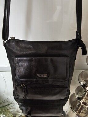 Via Roma Black Leather Messenger Bag for Men